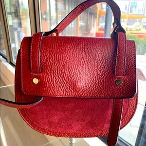 Leather and suede burgundy satchel